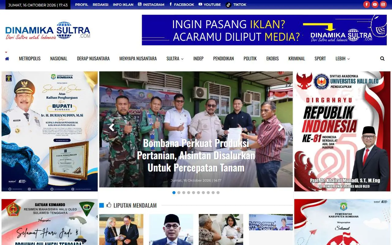 Tampilan website resmi Dinamika Sultra (dinamikasultra.com)