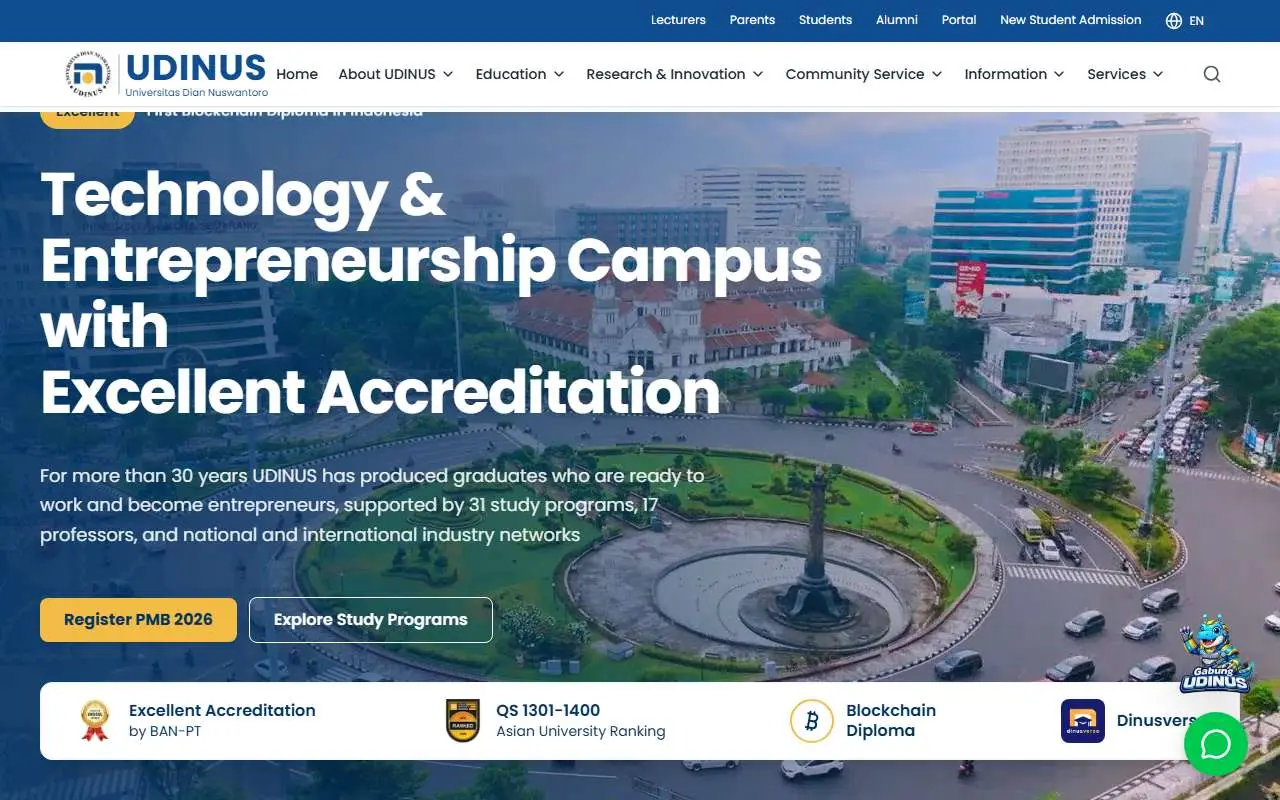 Tampilan website resmi Universitas Dian Nuswantoro (dinus.ac.id)