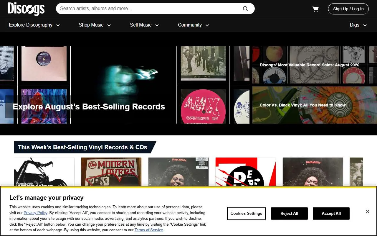 Tampilan website resmi Discogs (discogs.com)