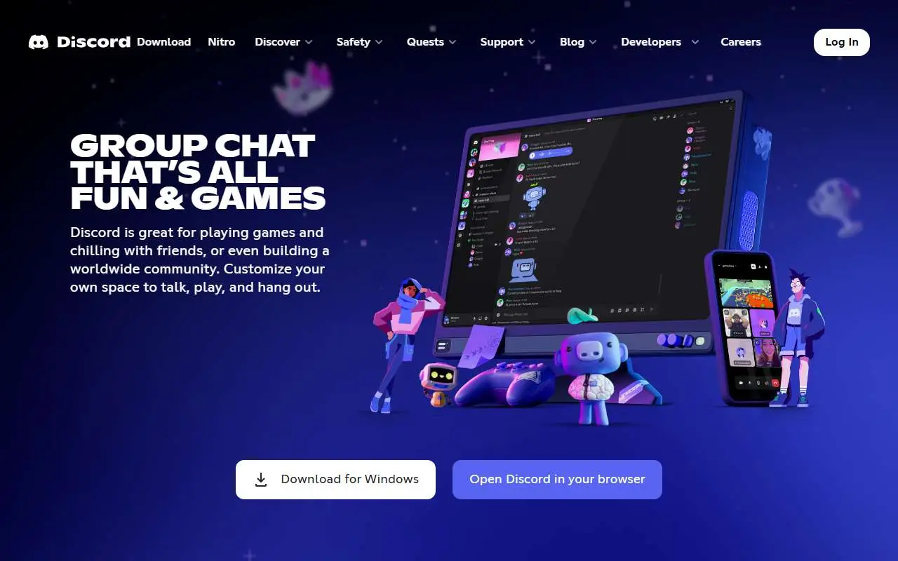 Tampilan website resmi Discord (discord.com)