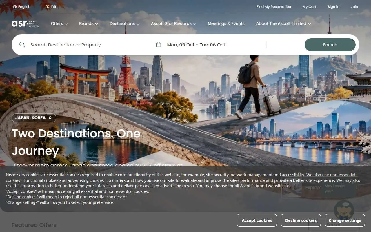 Tampilan website resmi The Ascott Limited (discoverasr.com)