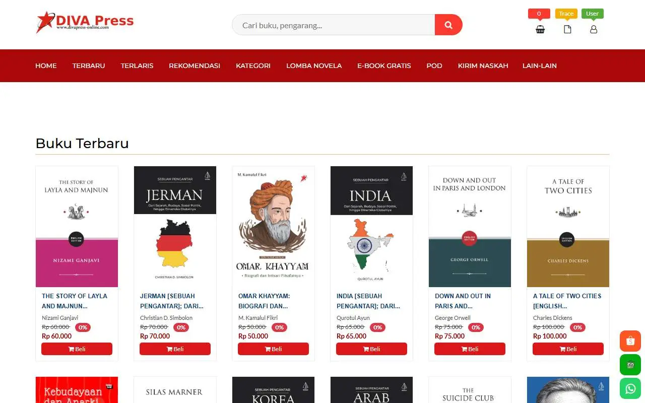 Tampilan website resmi Diva Press (divapress-online.com)