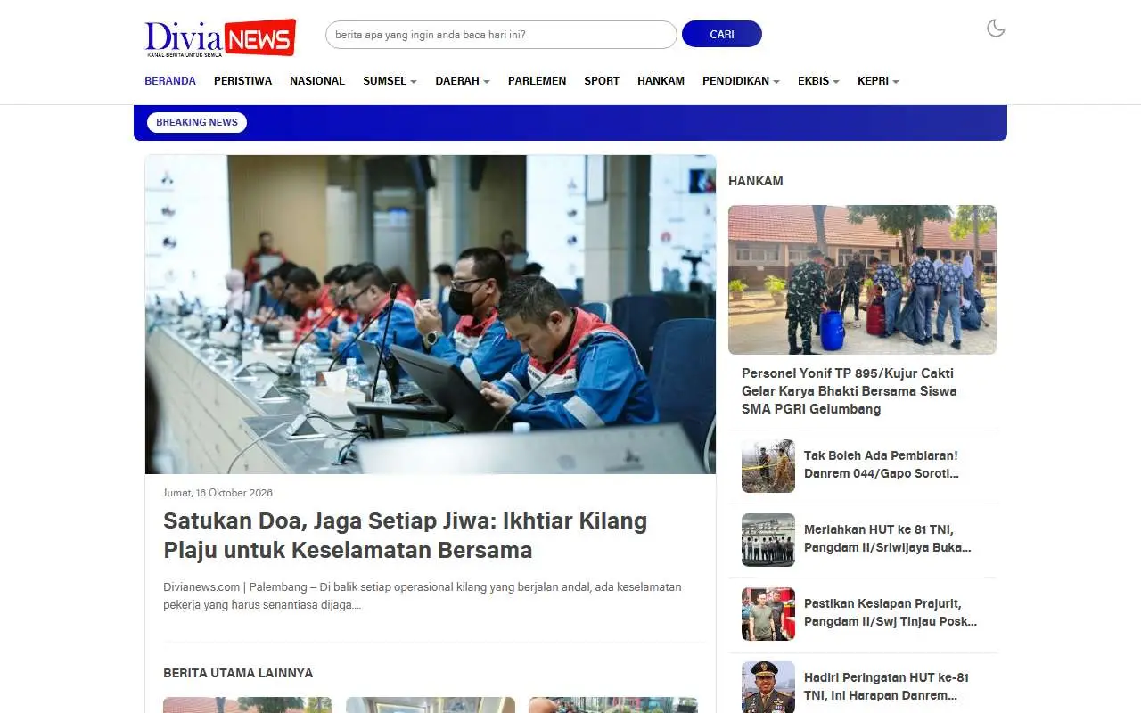 Tampilan website resmi Divianews (divianews.com)