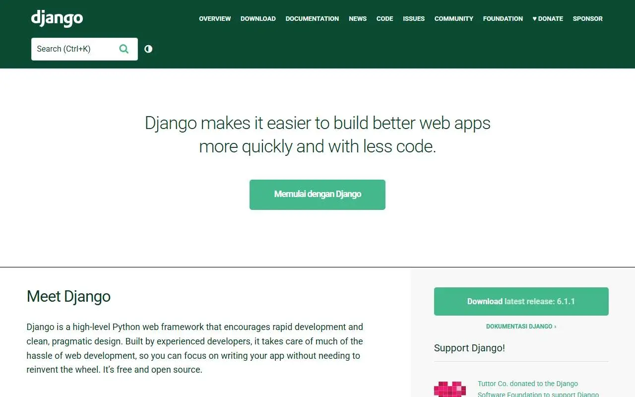Tampilan website resmi Django (djangoproject.com)