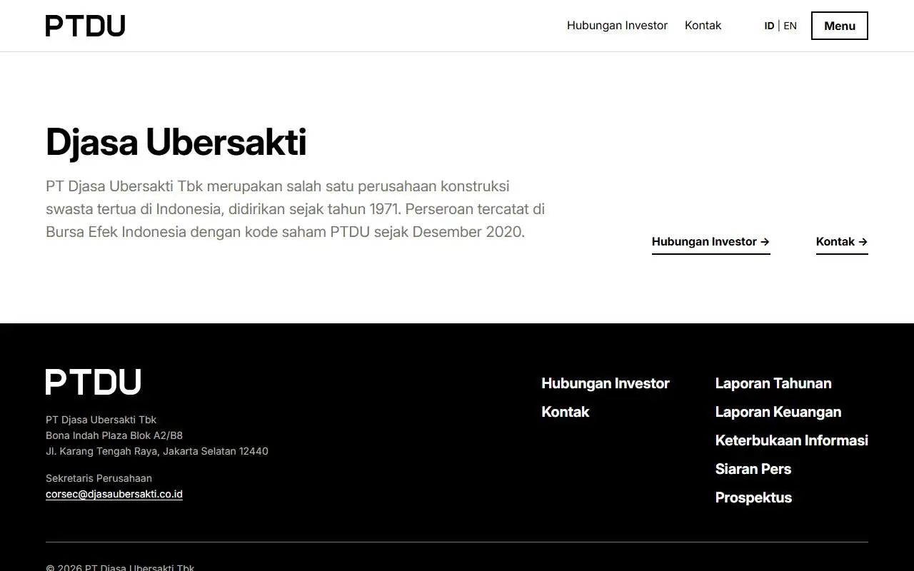 Tampilan website resmi Djasa Ubersakti (djasaubersakti.co.id)