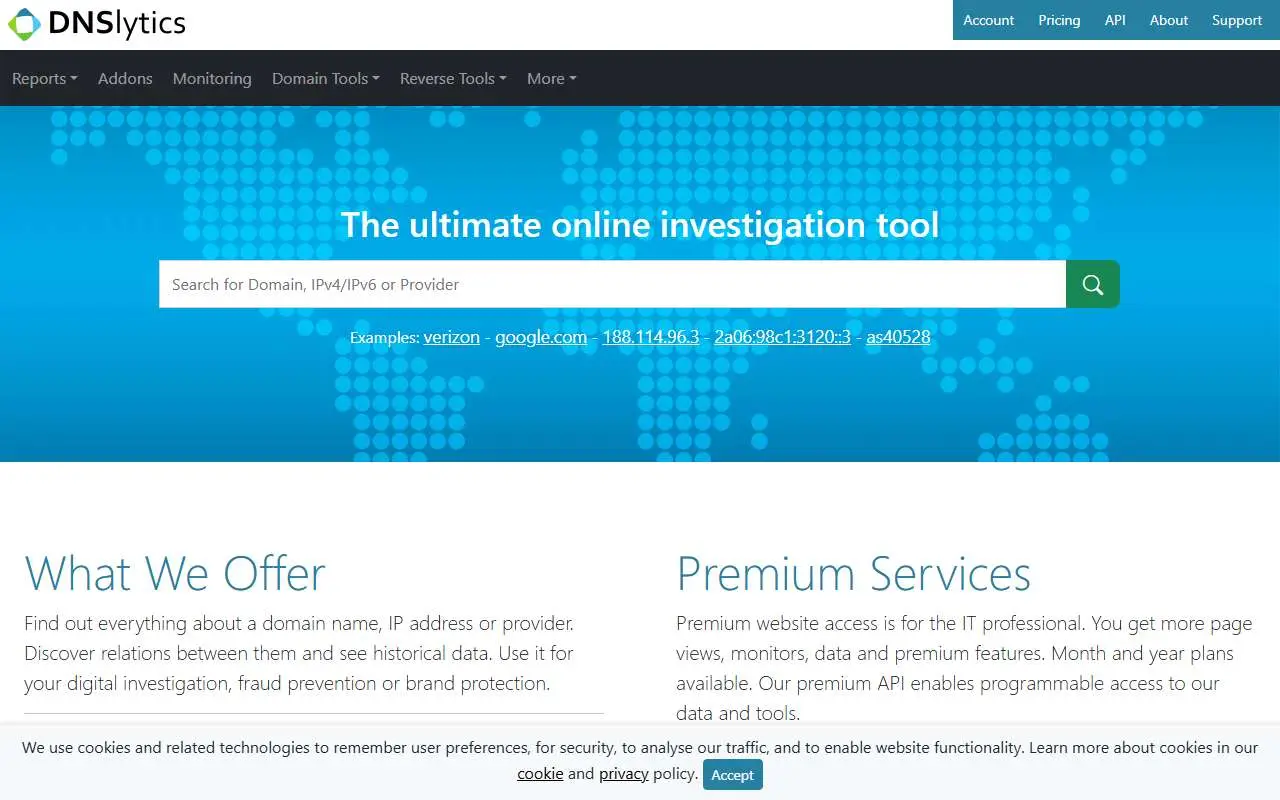 Tampilan website resmi DNSlytics (dnslytics.com)