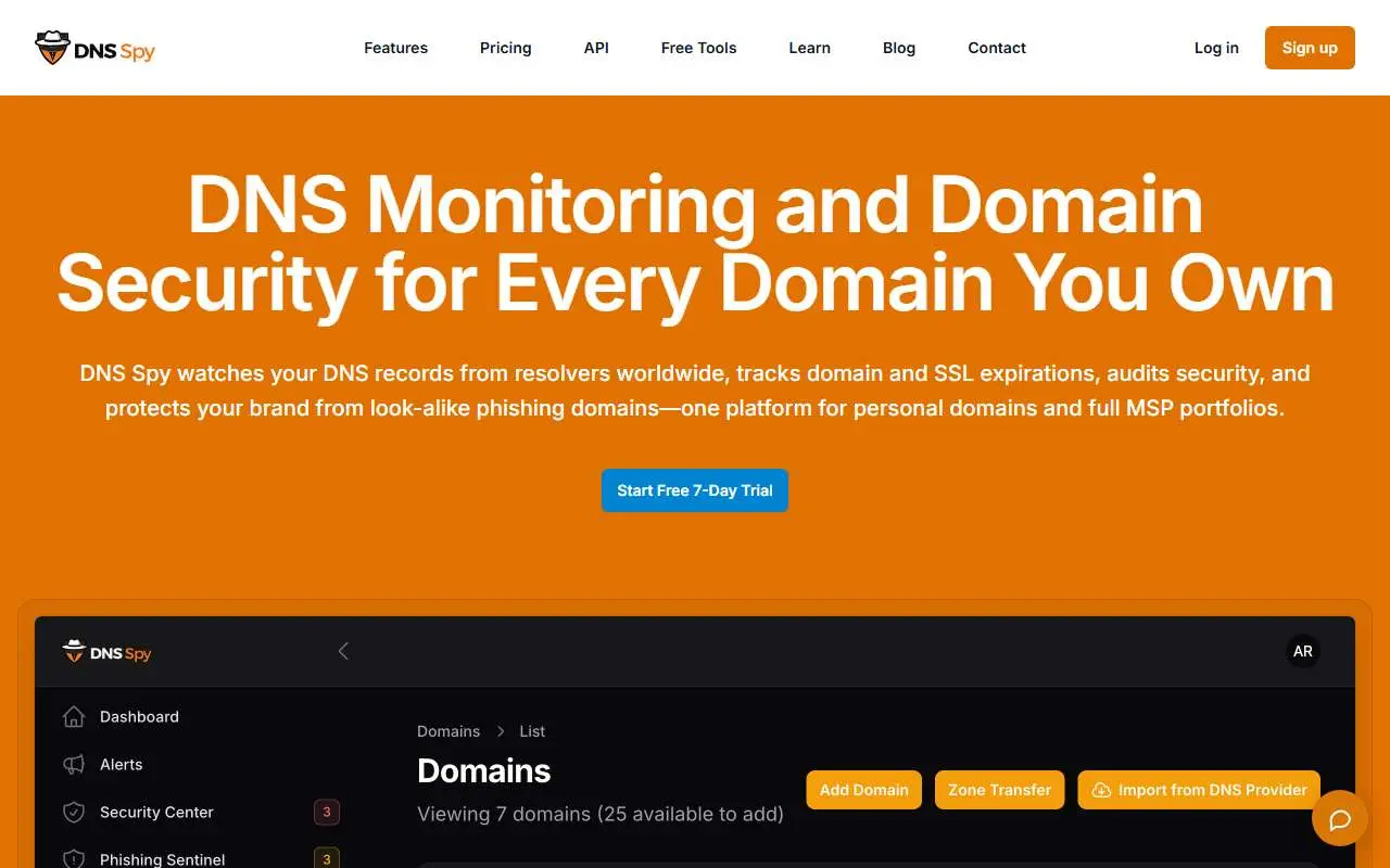 Tampilan website resmi DNS Spy (dnsspy.io)