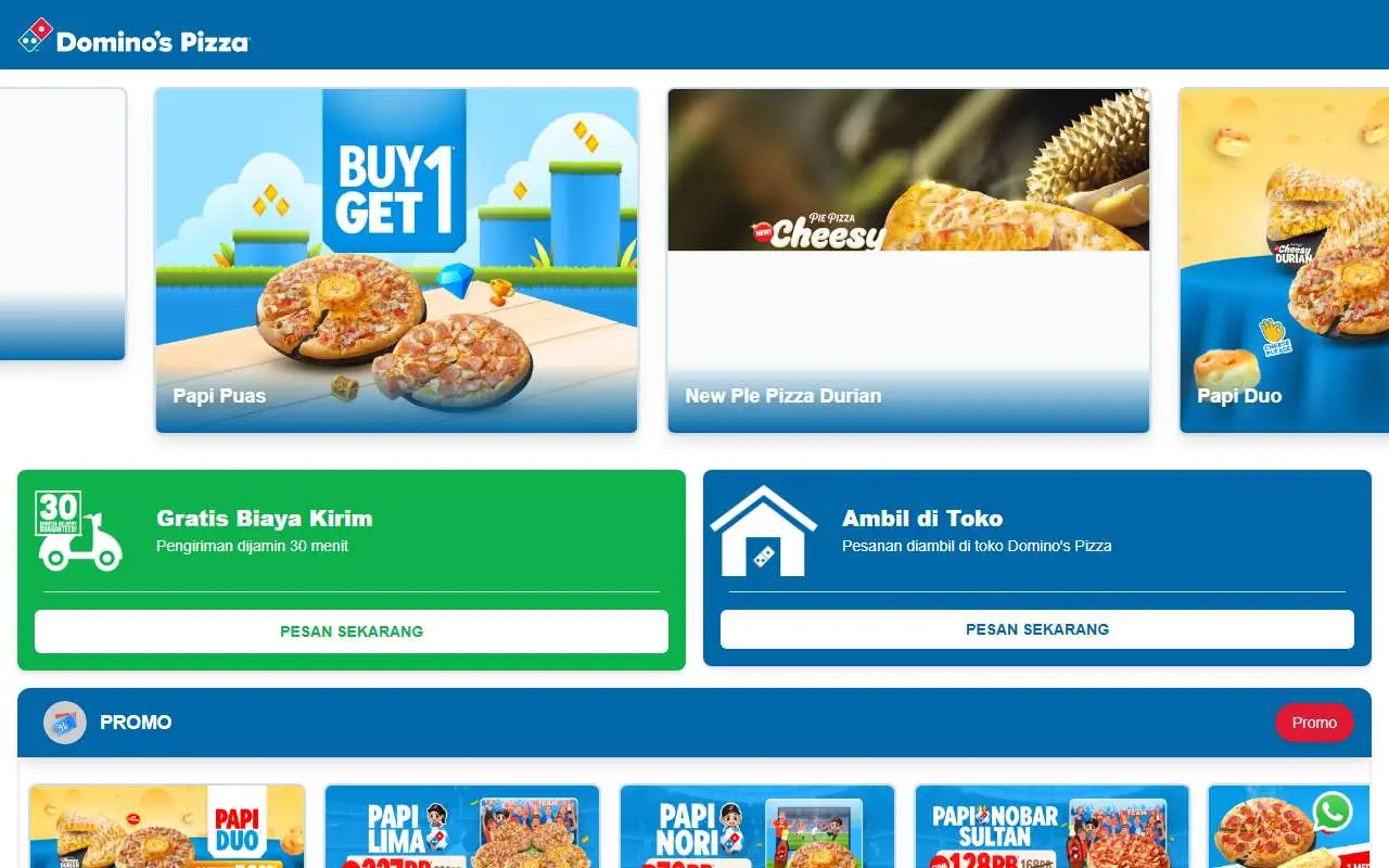 Tampilan website resmi Domino's Pizza Indonesia (dominos.co.id)