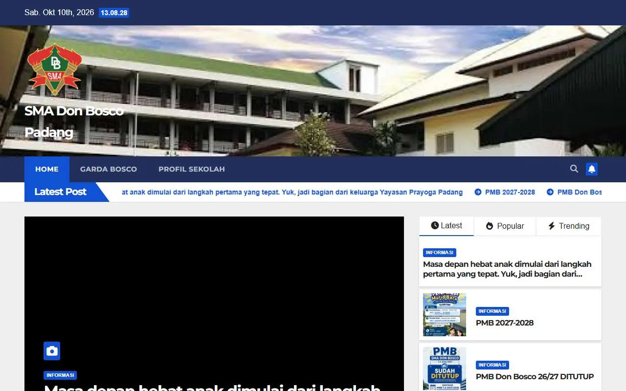 Tampilan website resmi SMA Don Bosco Padang (donbosco-pdg.sch.id)