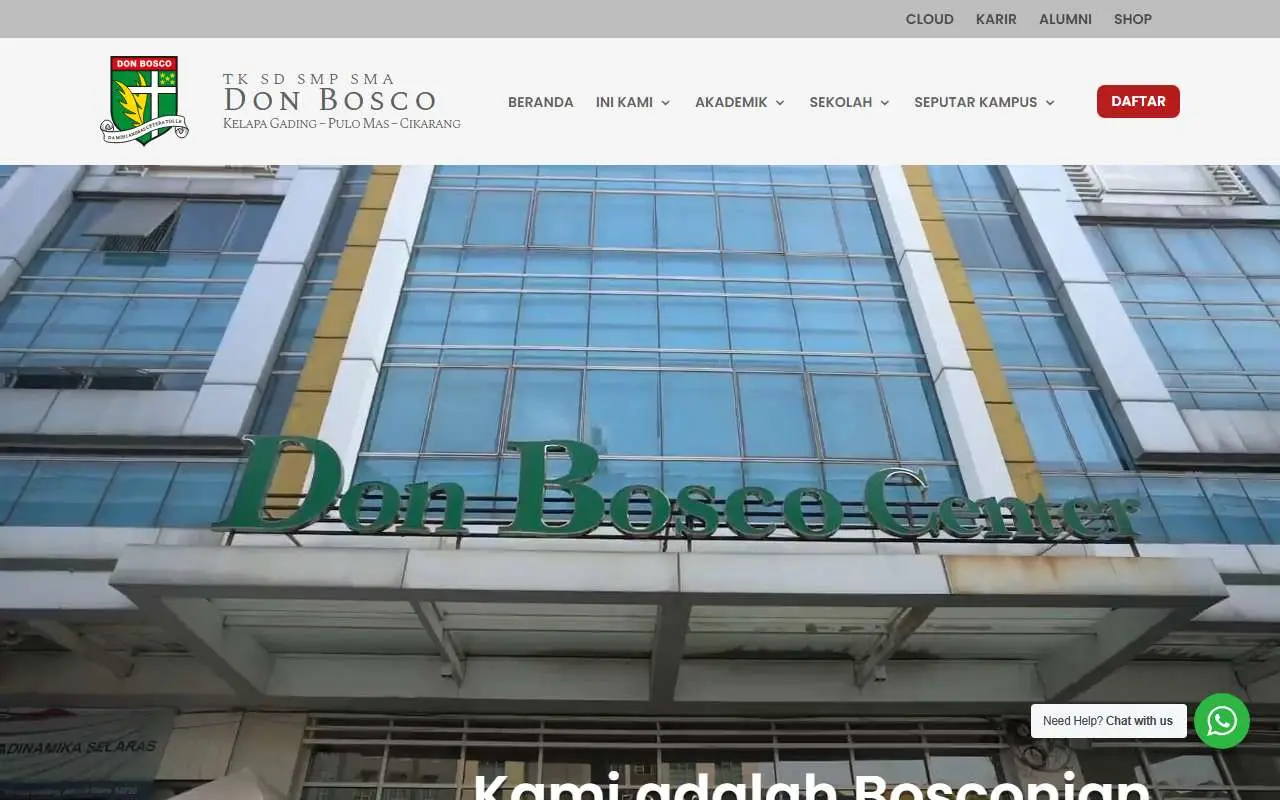 Tampilan website resmi SMA Don Bosco 2 Jakarta (donbosco.sch.id)