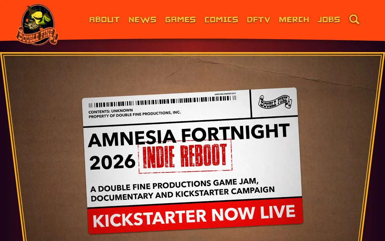 Tampilan website resmi Double Fine Productions (doublefine.com)