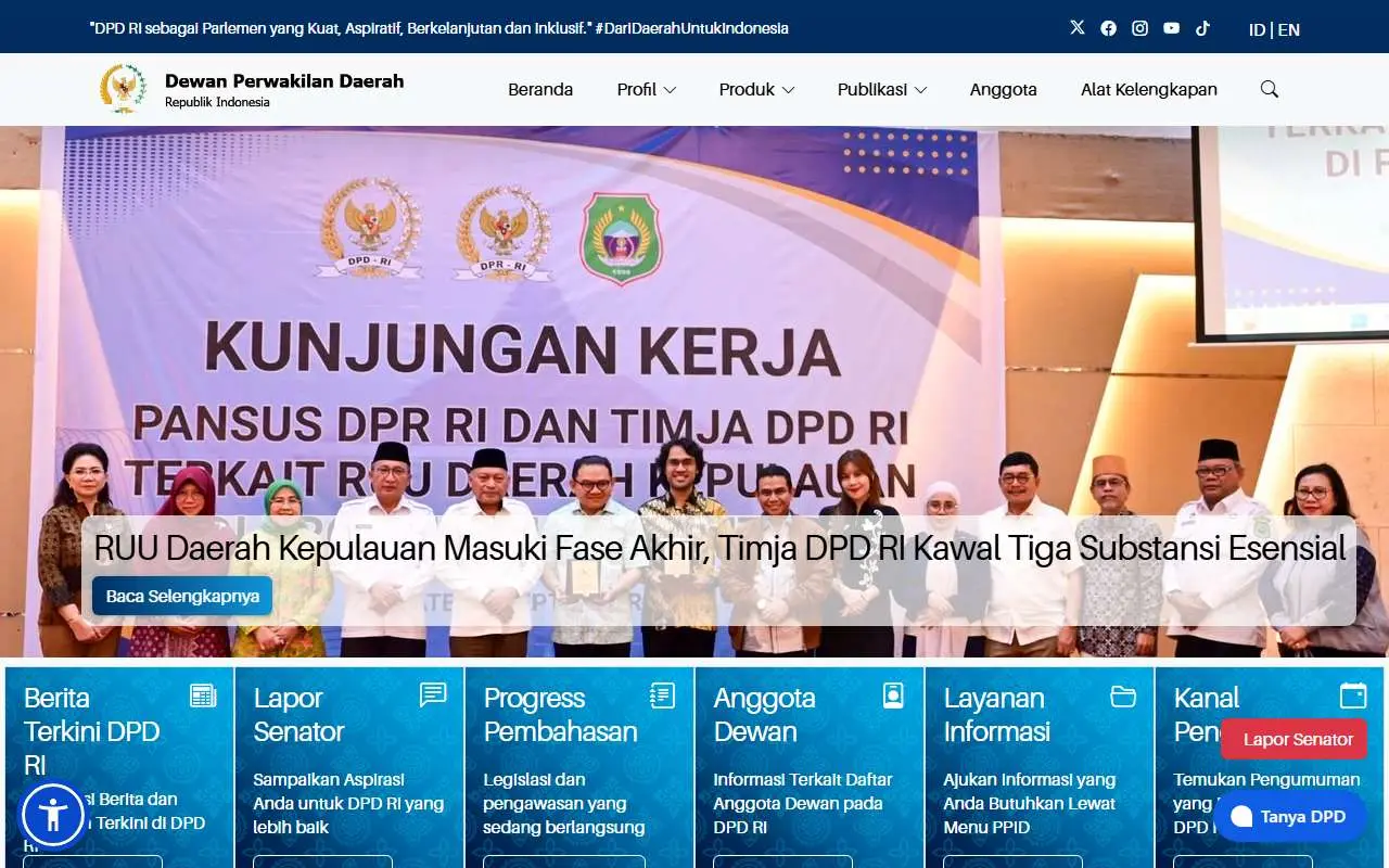 Tampilan website resmi DPD RI (dpd.go.id)