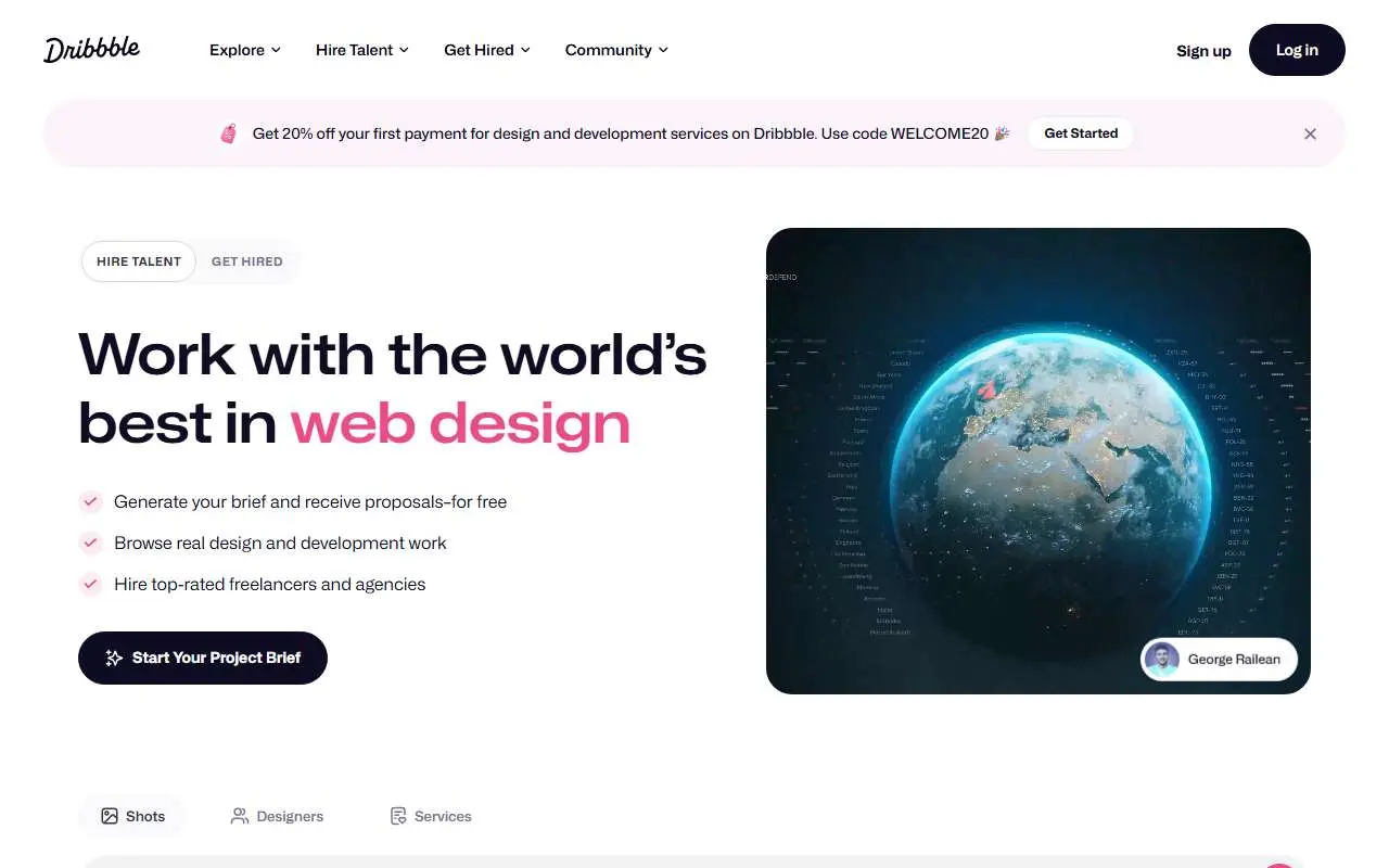 Tampilan website resmi Dribbble (dribbble.com)