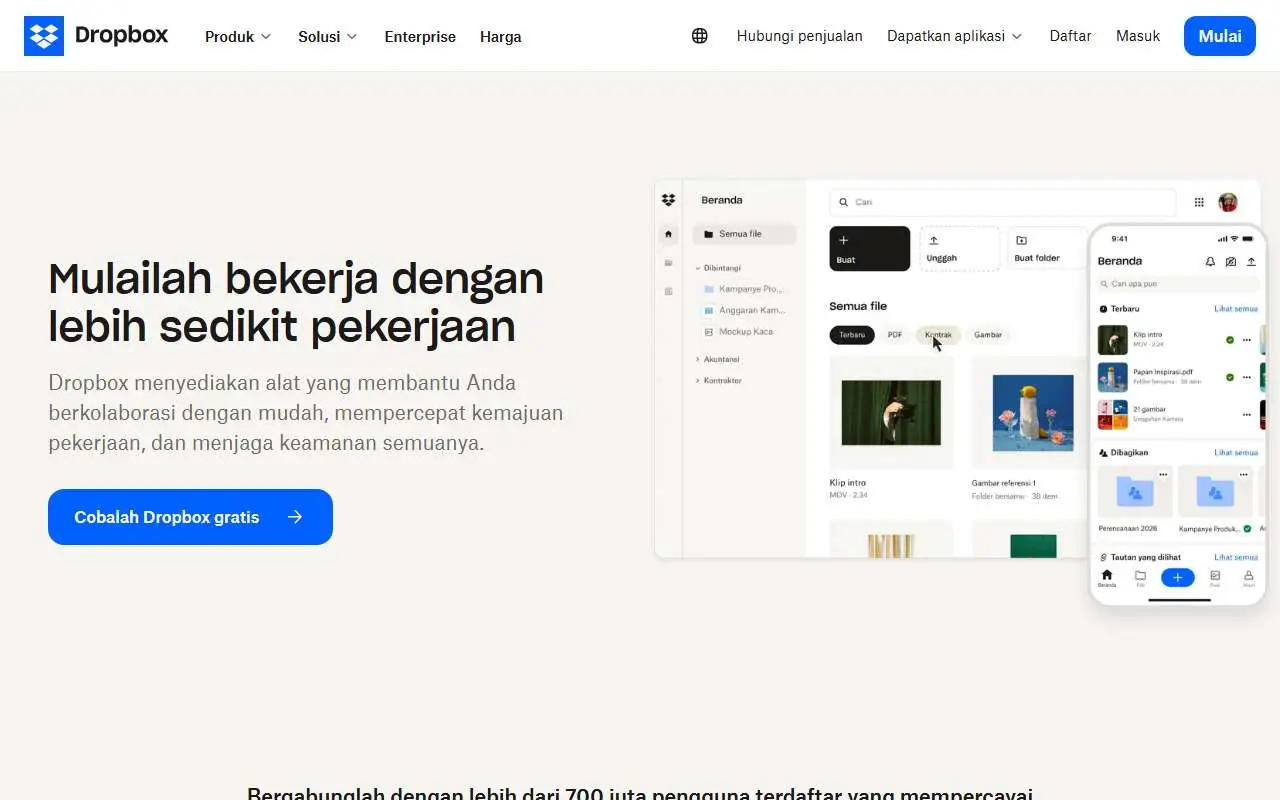 Tampilan website resmi Dropbox (dropbox.com)