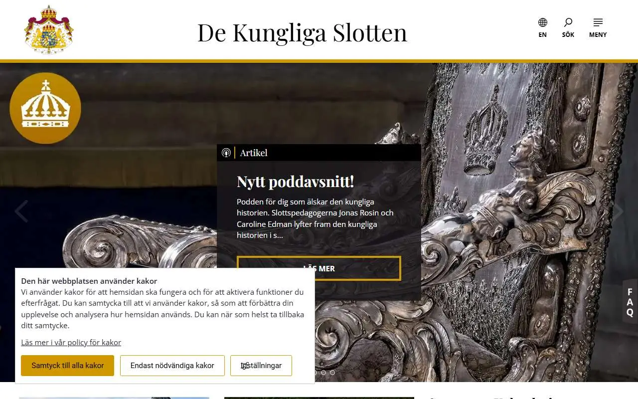 Tampilan website resmi Istana Drottningholm (kungligaslotten.se)