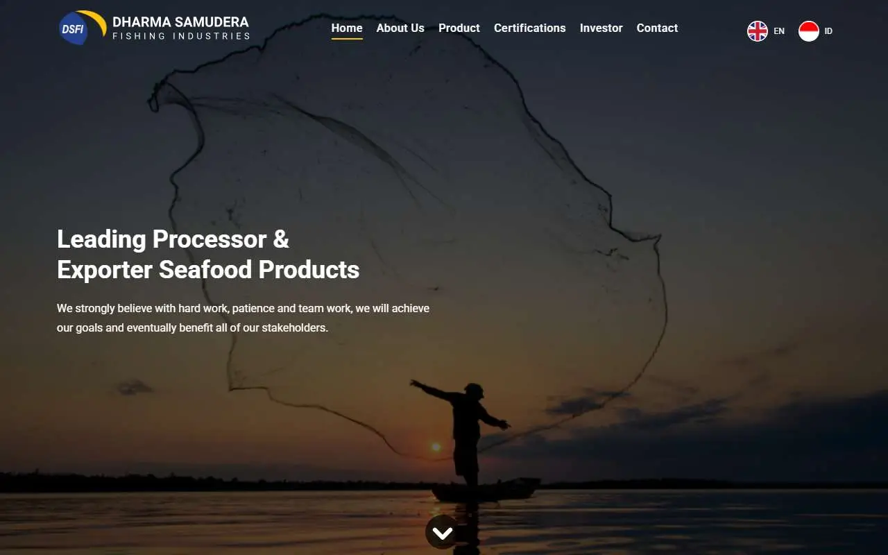Tampilan website resmi Dharma Samudera Fishing Industries (dsfi.id)