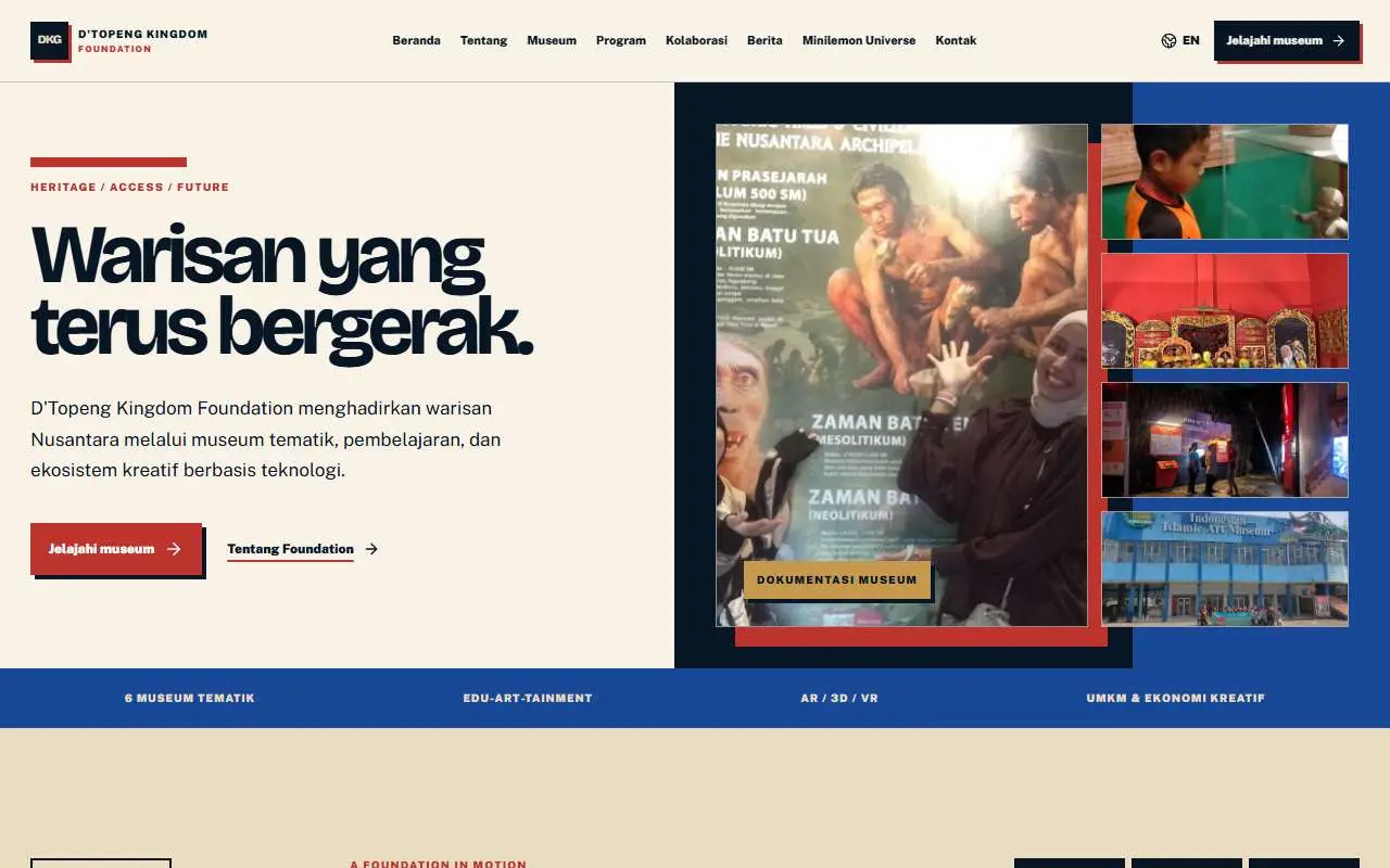 Tampilan website resmi D'Topeng Kingdom Museum (dtopengkingdommuseum.com)