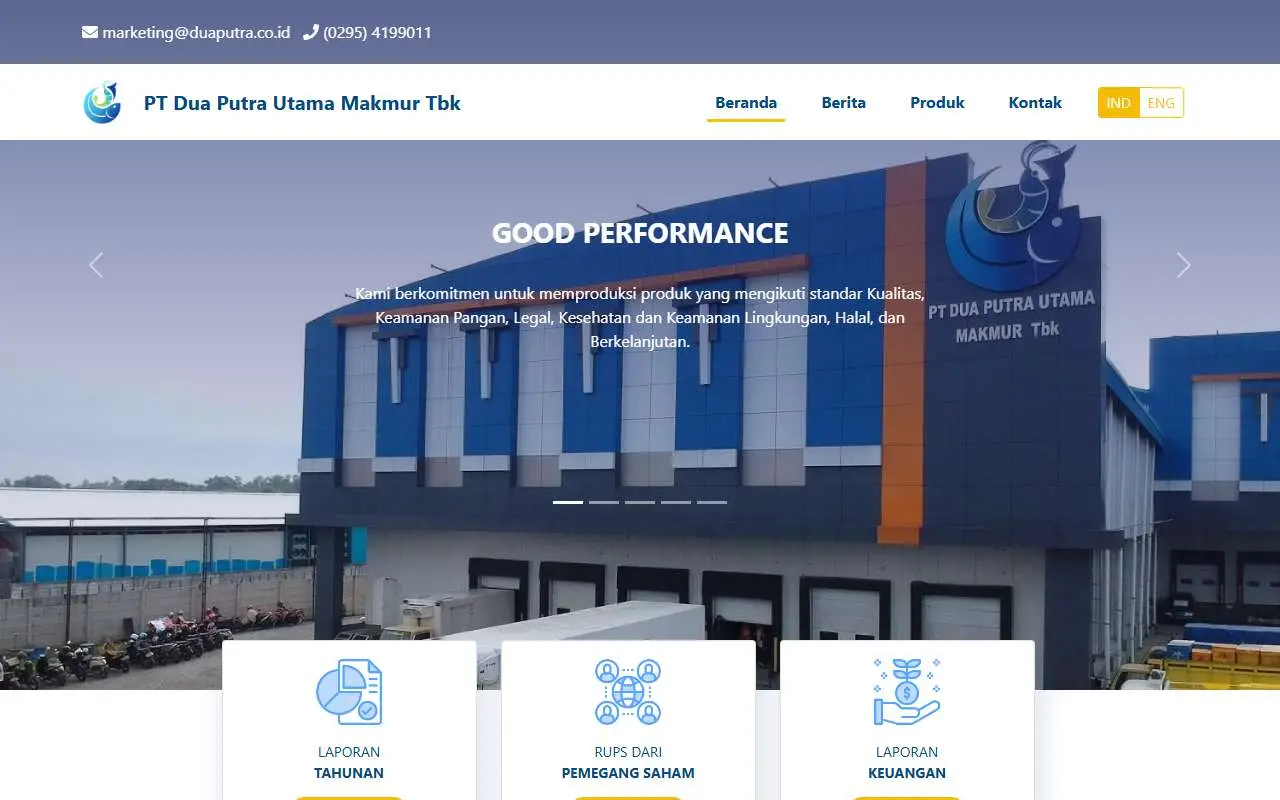 Tampilan website resmi Dua Putra Utama Makmur (duaputra.co.id)