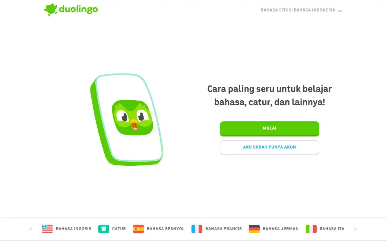 Tampilan website resmi Duolingo (duolingo.com)