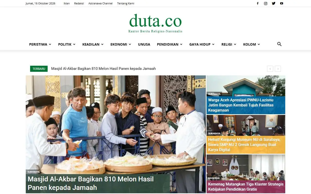 Tampilan website resmi Harian Duta Masyarakat (duta.co)