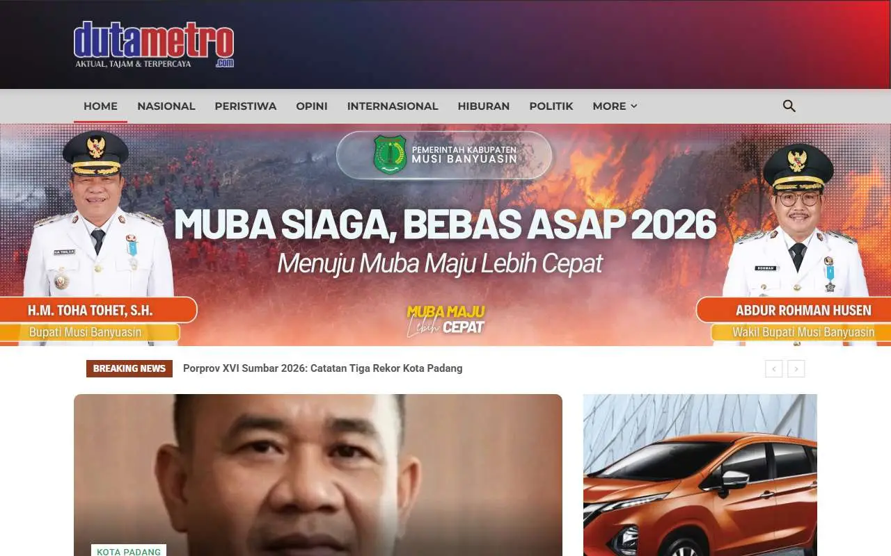 Tampilan website resmi Duta Metro (dutametro.com)