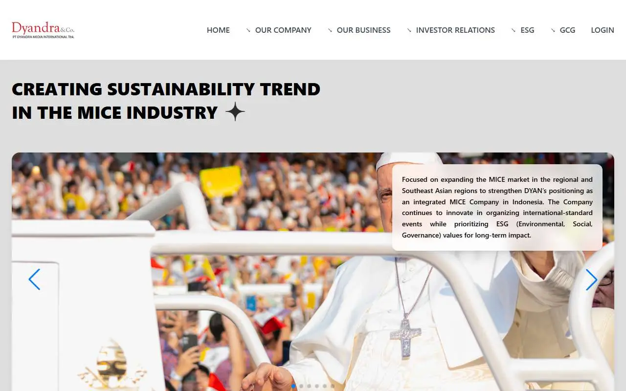 Tampilan website resmi Dyandra Media International (dyandramedia.com)