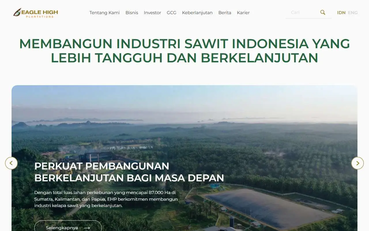 Tampilan website resmi Eagle High Plantations (eaglehighplantations.com)