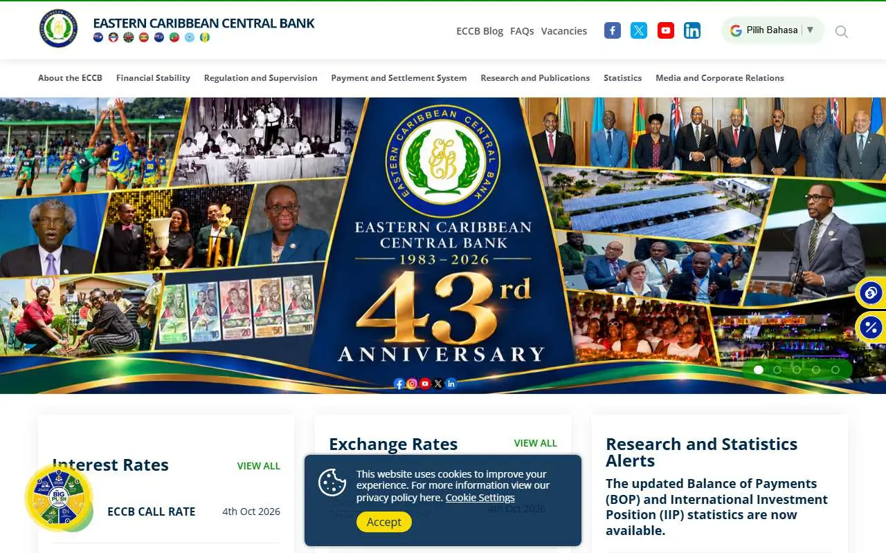 Tampilan website resmi Eastern Caribbean Central Bank (eccb-centralbank.org)