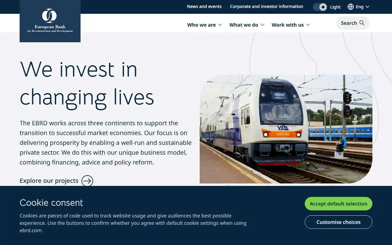 Tampilan website resmi Bank Rekonstruksi dan Pembangunan Eropa (ebrd.com)