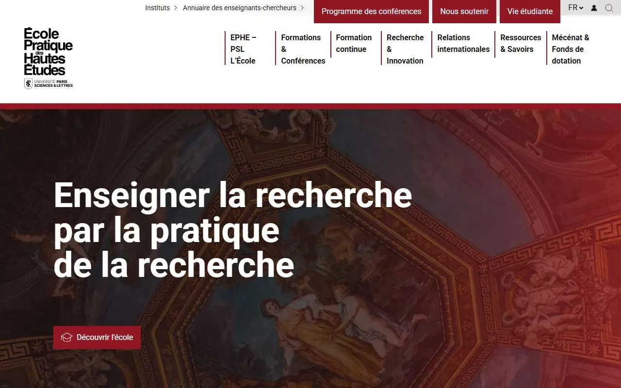 Tampilan website resmi École pratique des hautes études (ephe.psl.eu)