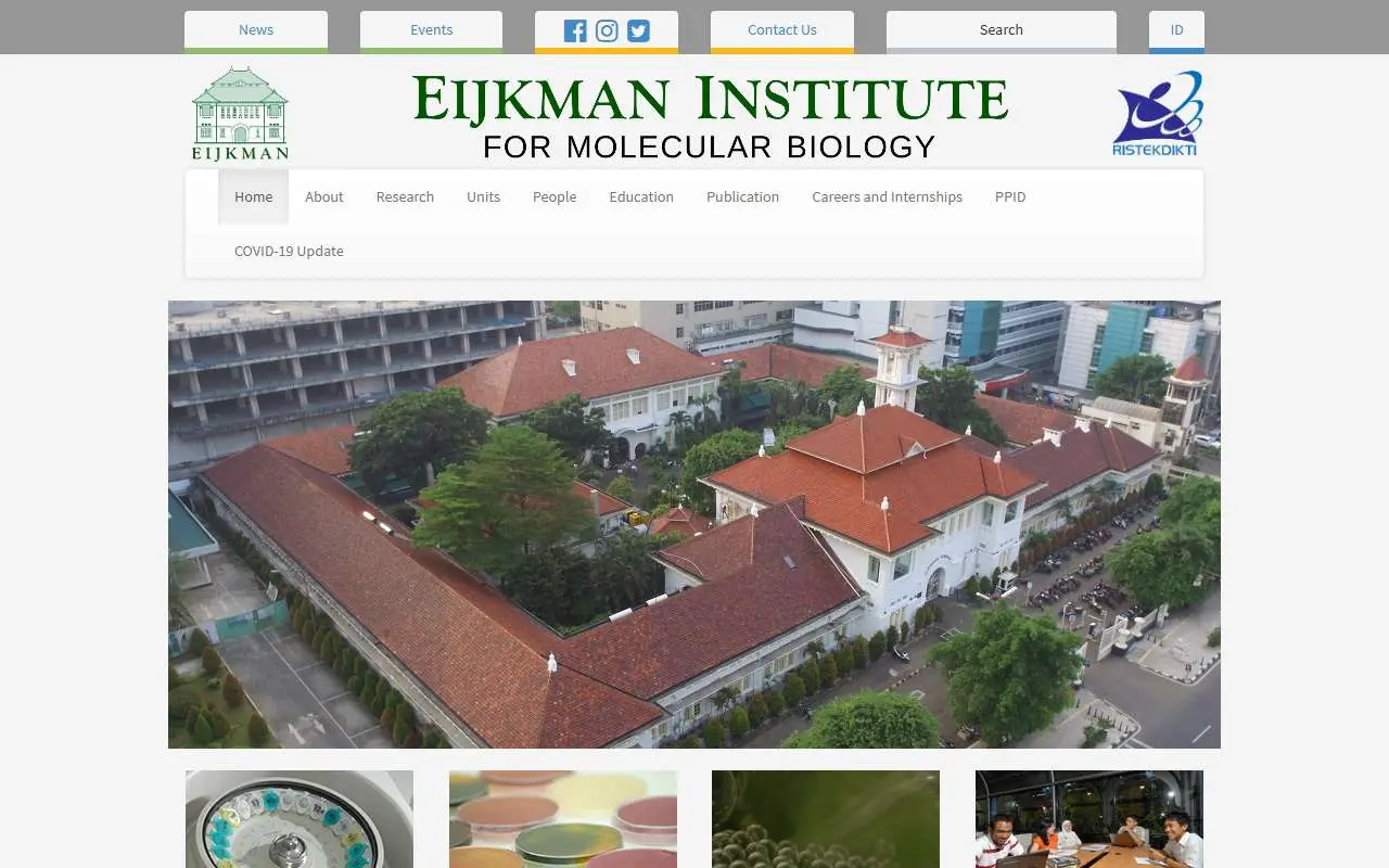 Tampilan website resmi Pusat Riset Biologi Molekuler Eijkman (eijkman.go.id)