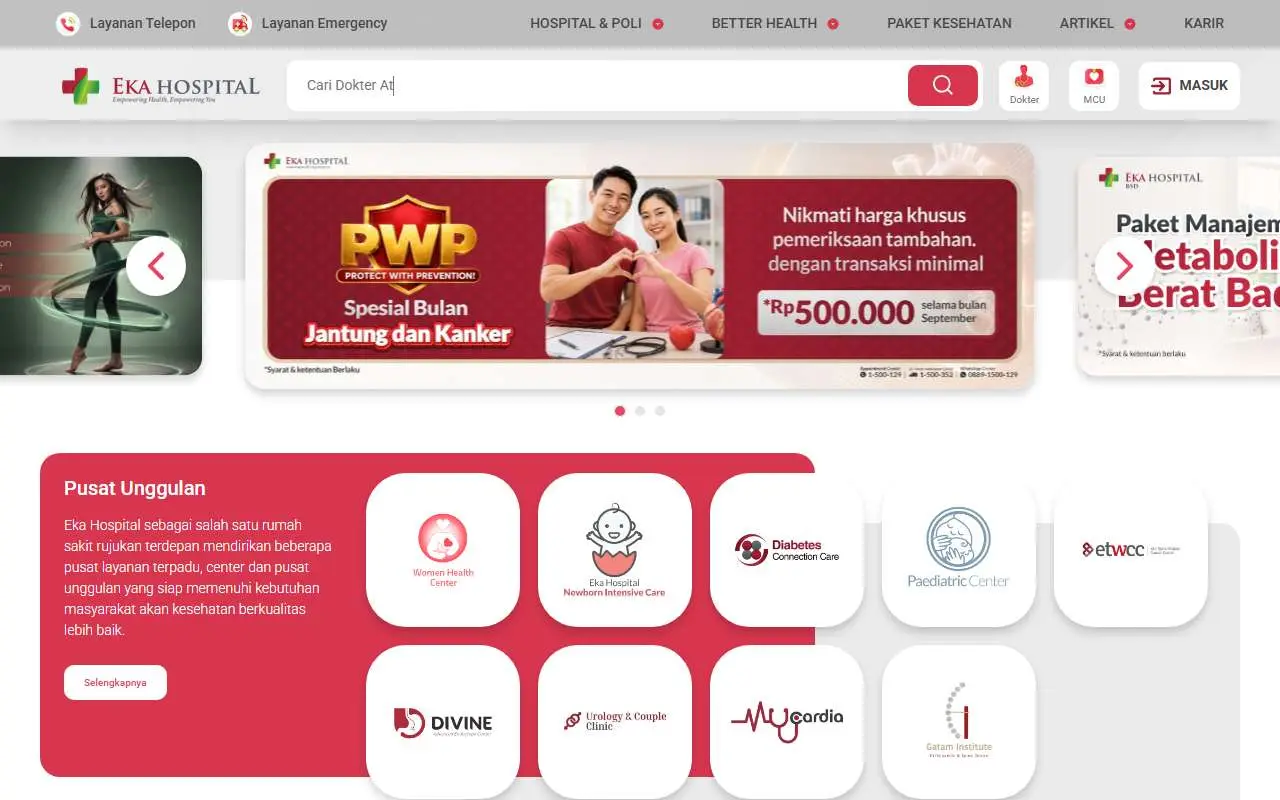 Tampilan website resmi EKA Hospital (ekahospital.com)