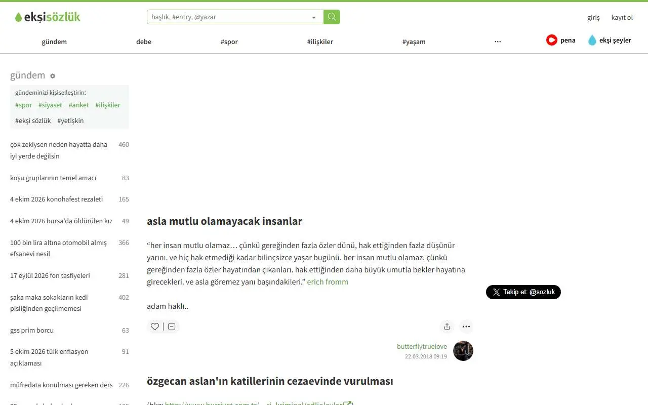 Tampilan website resmi Ekşi Sözlük (eksisozluk.com)