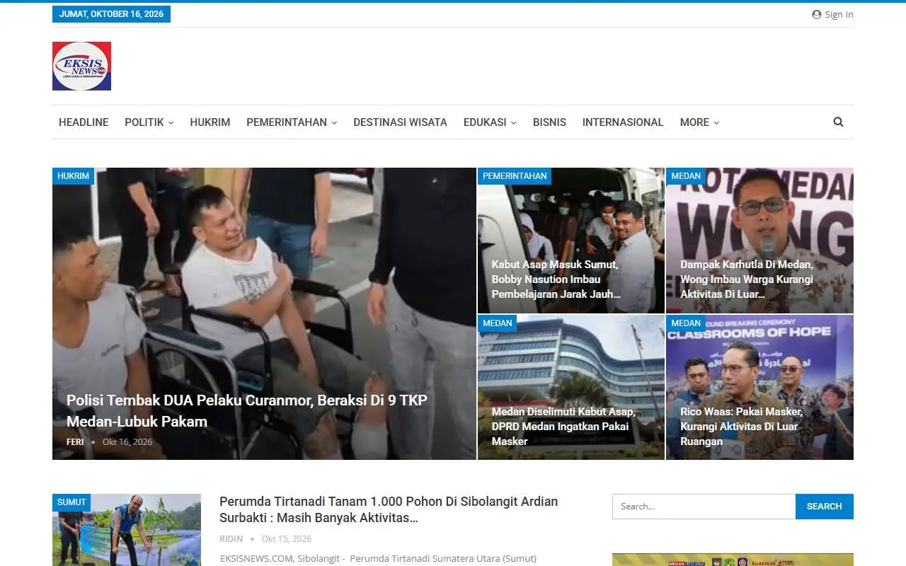 Tampilan website resmi Eksisnews (eksisnews.com)