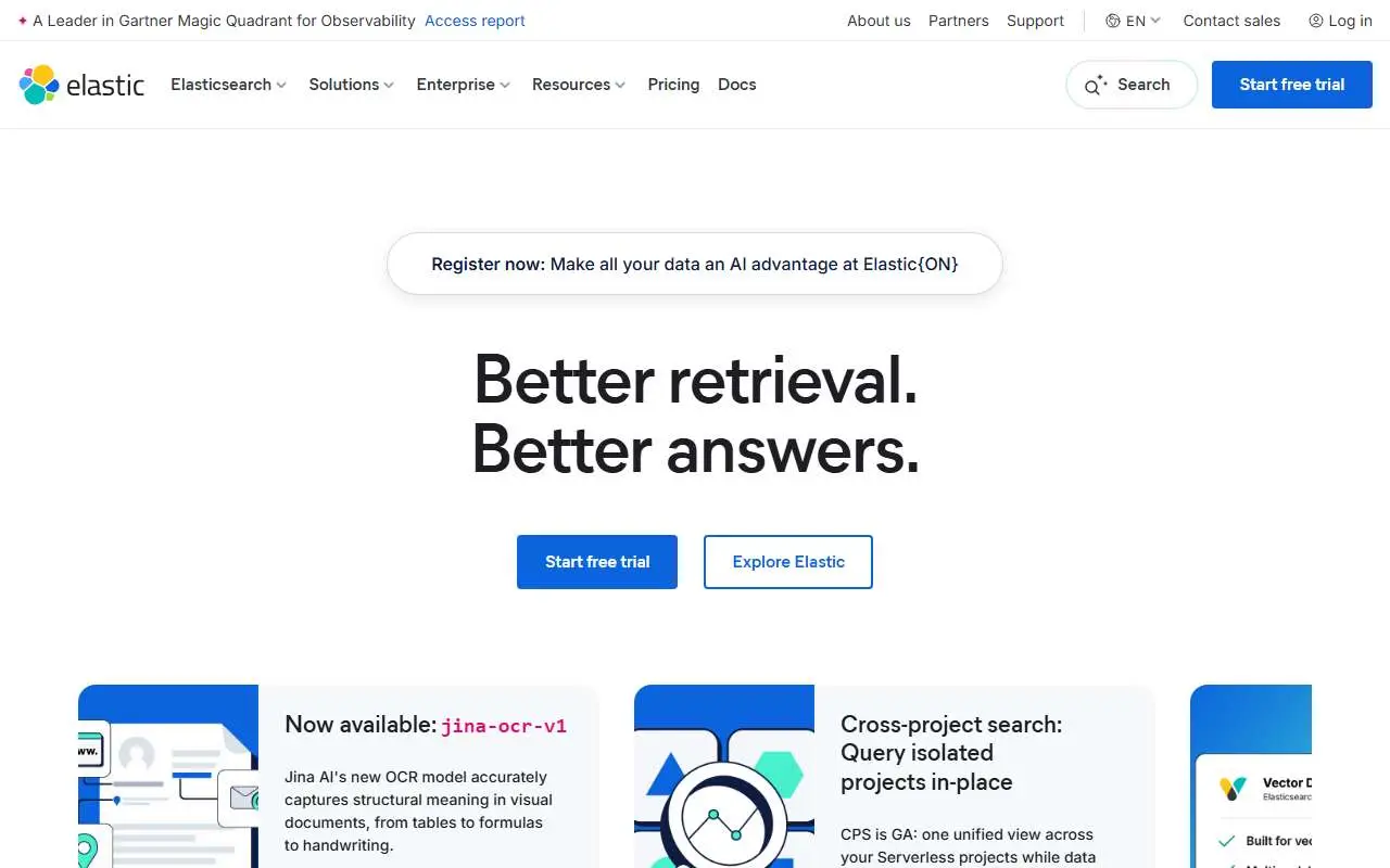 Tampilan website resmi Elastic (elastic.co)