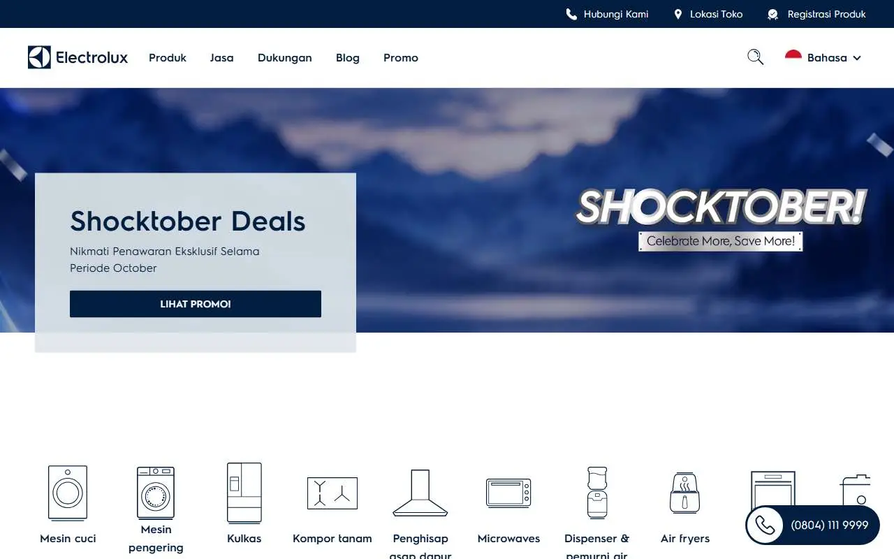 Tampilan website resmi Electrolux Indonesia (electrolux.co.id)