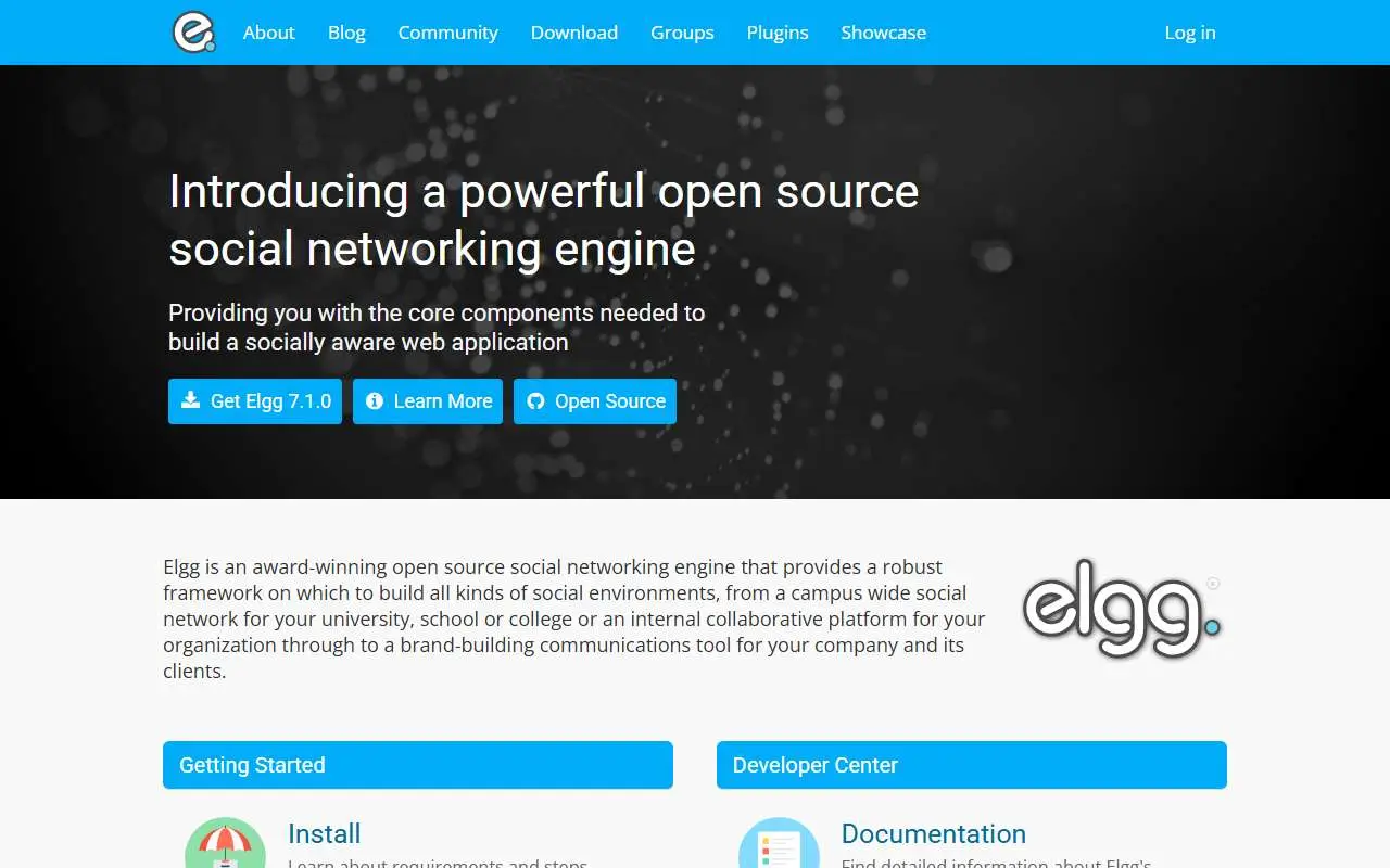Tampilan website resmi Elgg (elgg.org)
