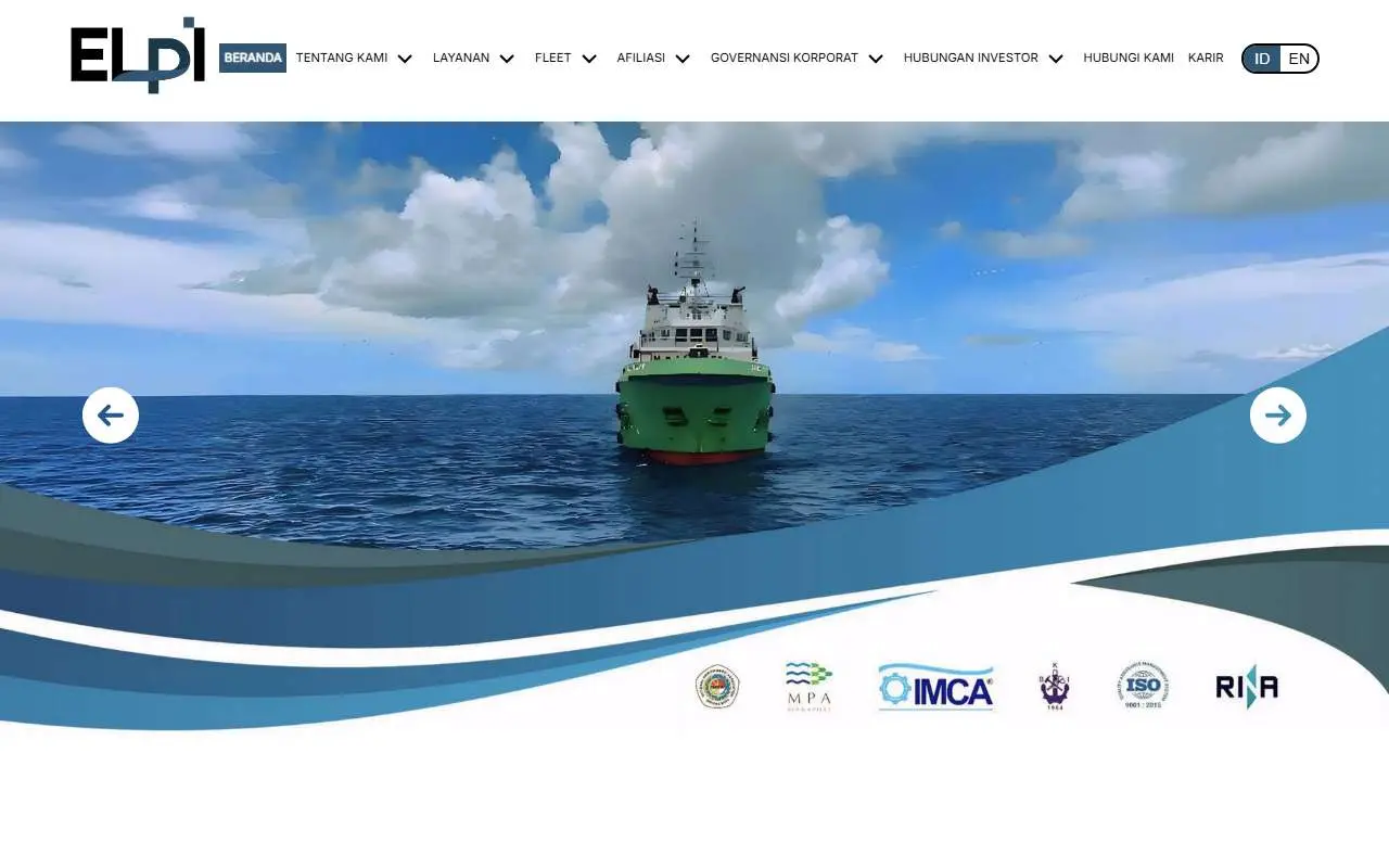 Tampilan website resmi Pelayaran Nasional Ekalya Purnamasari (elpi.co.id)