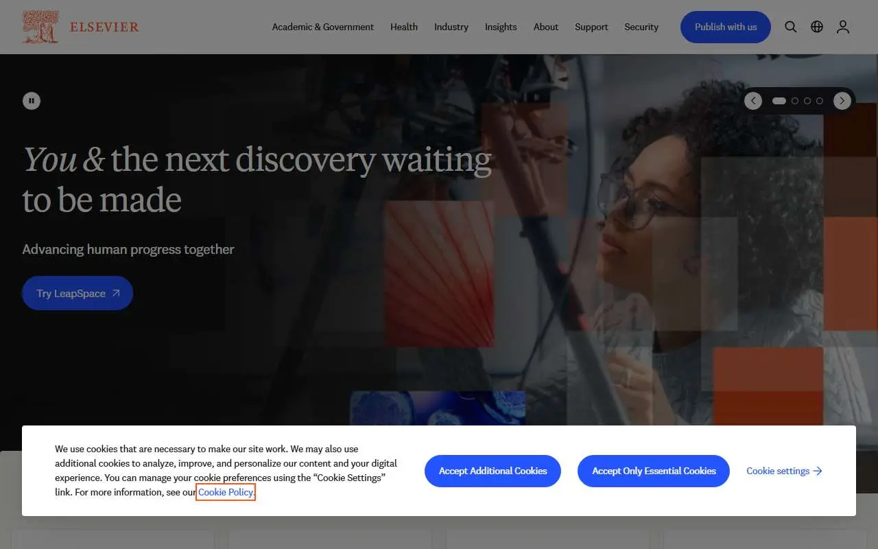 Tampilan website resmi Elsevier (elsevier.com)