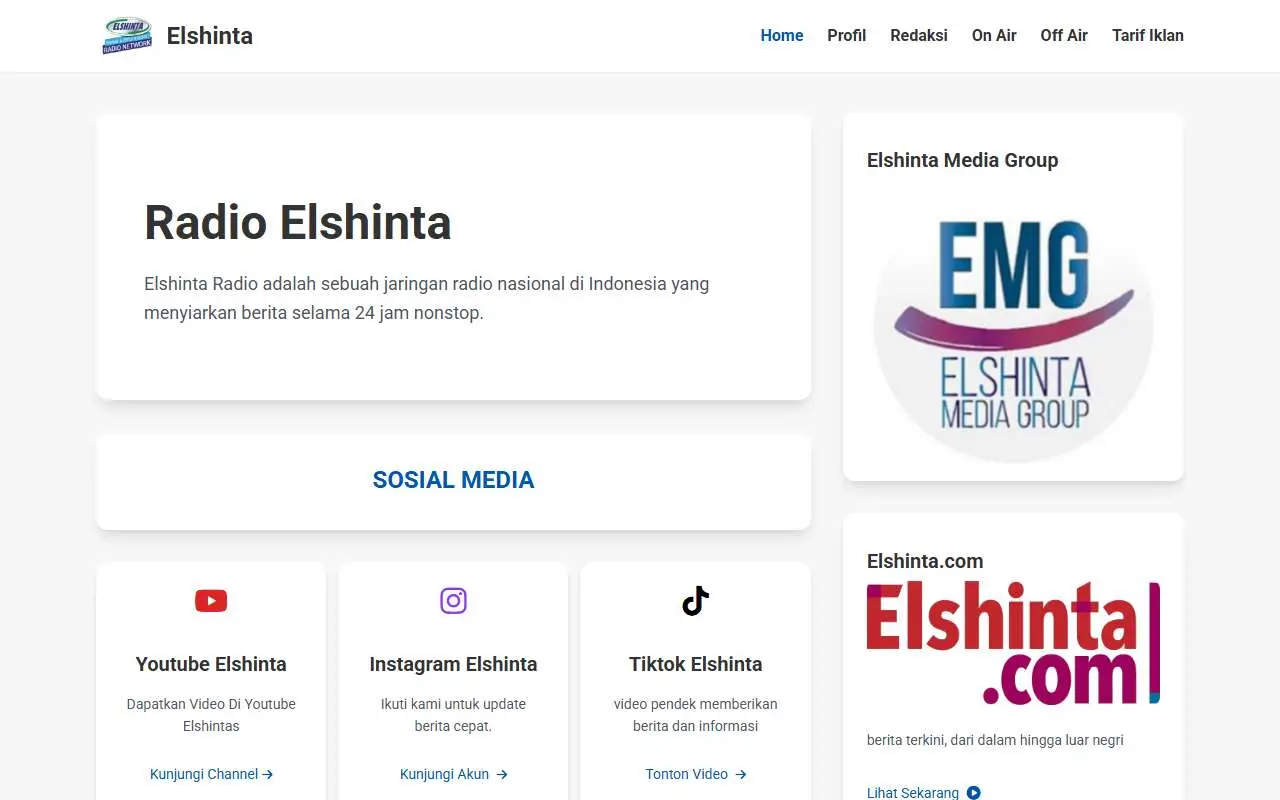 Tampilan website resmi Elshinta TV (elshinta.co.id)
