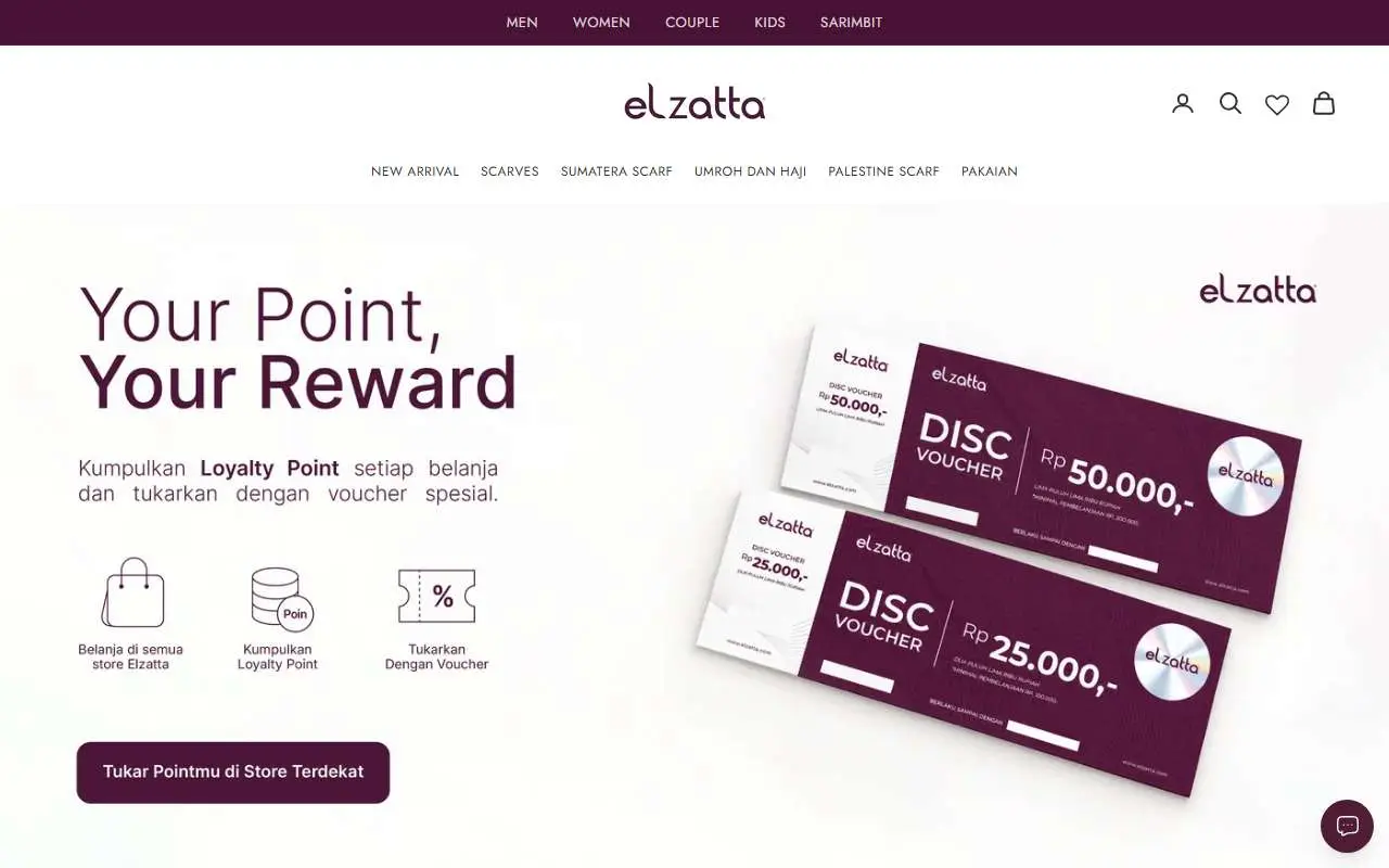 Tampilan website resmi Elzatta (elzatta.com)