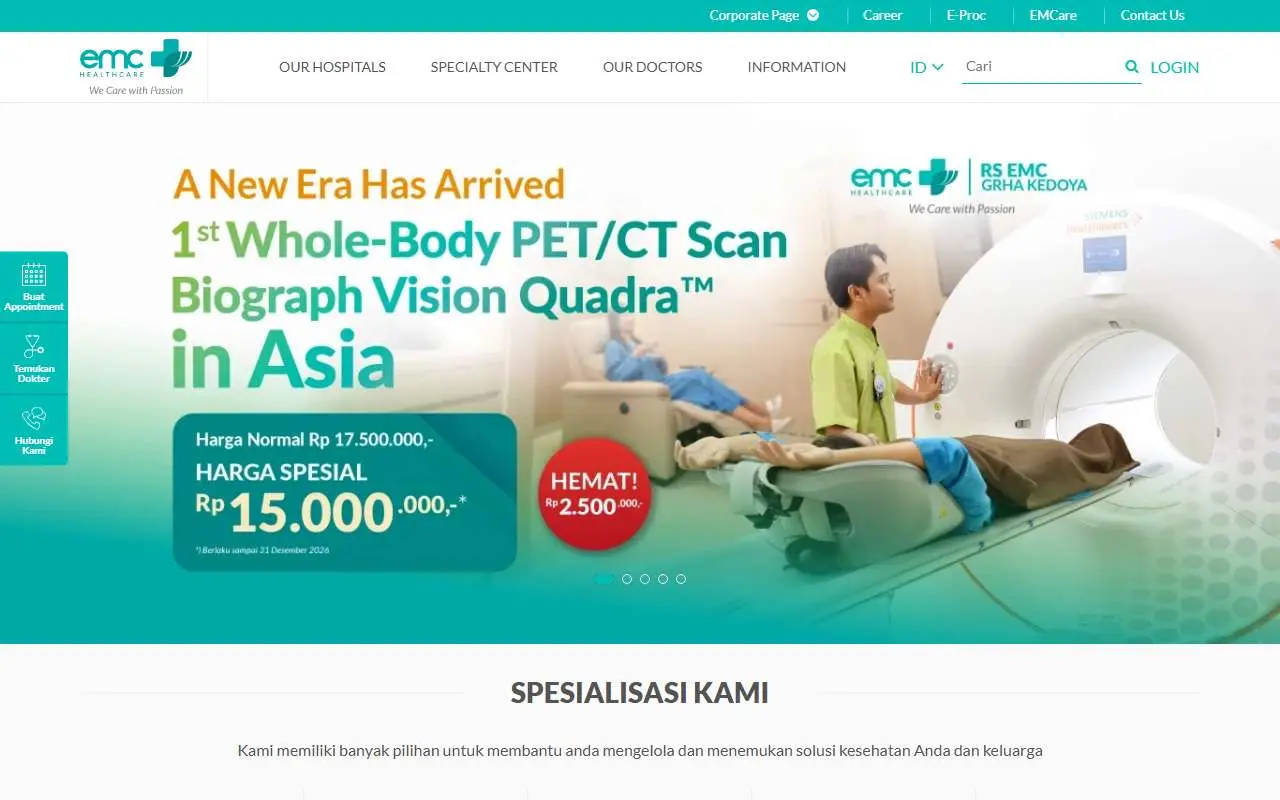 Tampilan website resmi EMC Healthcare (emc.id)