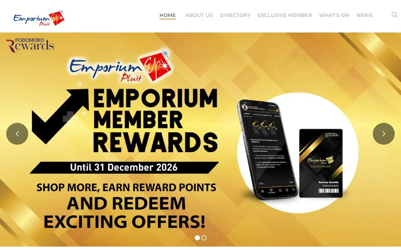 Tampilan website resmi Emporium Pluit Mall (emporiumpluit.com)