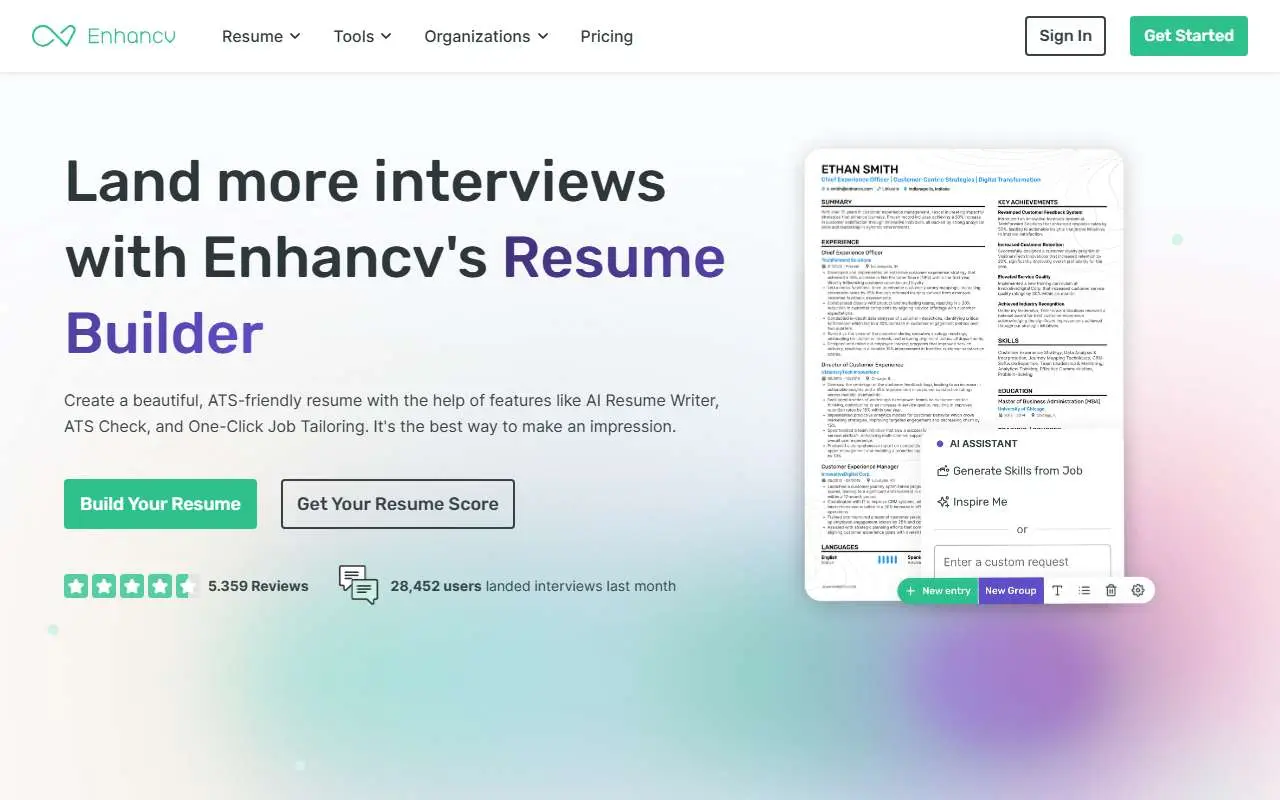 Tampilan website resmi Enhancv (enhancv.com)