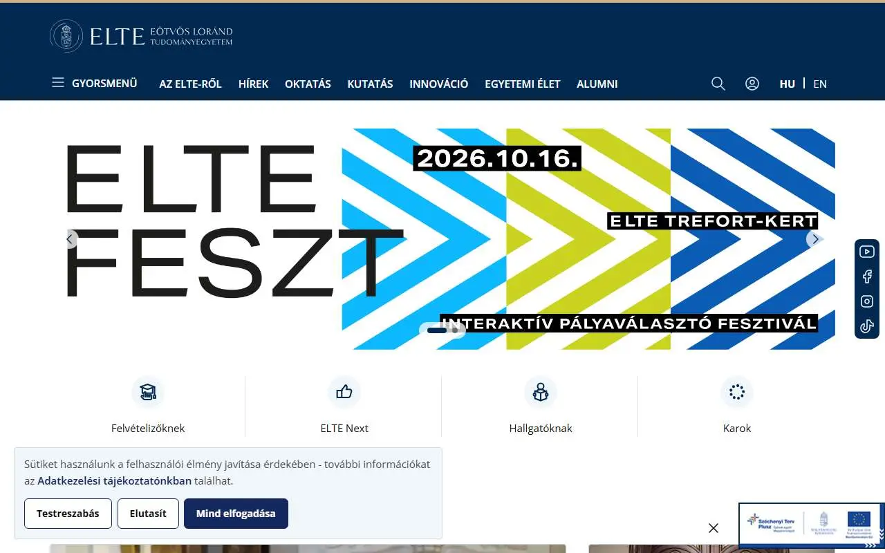 Tampilan website resmi Universitas Eötvös Loránd (elte.hu)