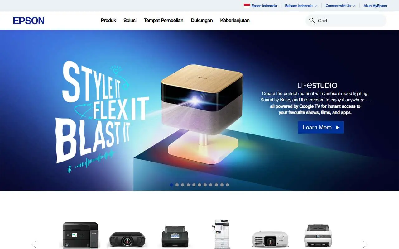 Tampilan website resmi Epson Indonesia (epson.co.id)