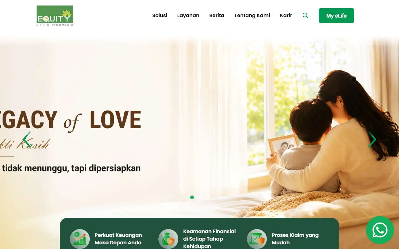 Tampilan website resmi Equity Life Indonesia (equity.co.id)