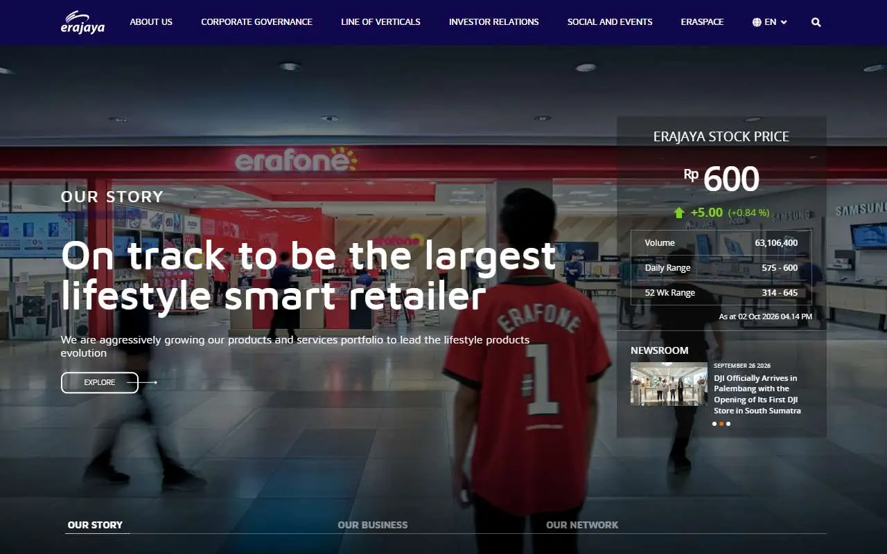 Tampilan website resmi Erajaya Swasembada (erajaya.com)