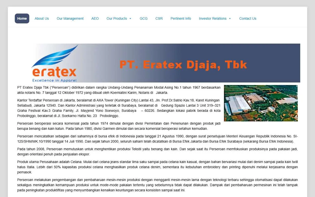 Tampilan website resmi Eratex Djaja (eratexco.com)