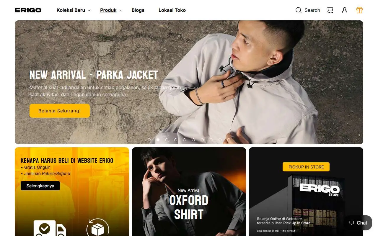 Tampilan website resmi Erigo (erigostore.co.id)